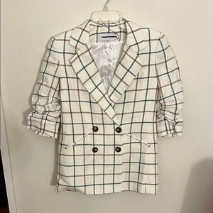 Veronica Beard Plaid Blazer - White and Brown, Size 4 SAMPLE